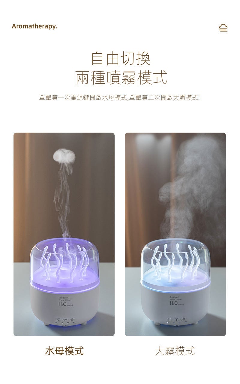 新款水母加濕香薰機精油氛圍水母噴圈加濕器用臥室香薰燈烟圈臥室