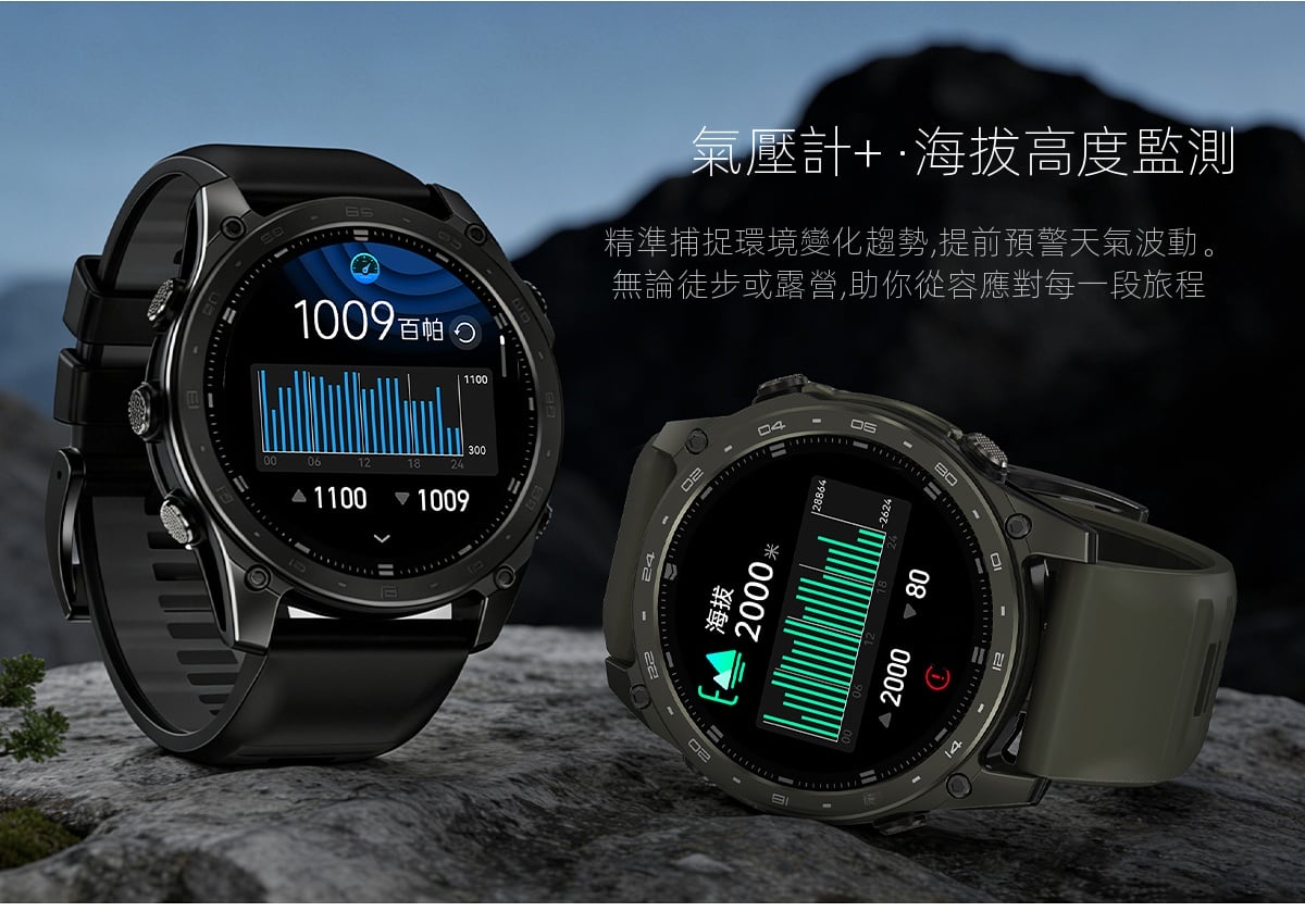 硬核戶外智慧手錶軍規級防摔防水led手電筒氣壓海拔監測電子指南針探險徒步馬拉松多功能運動手錶